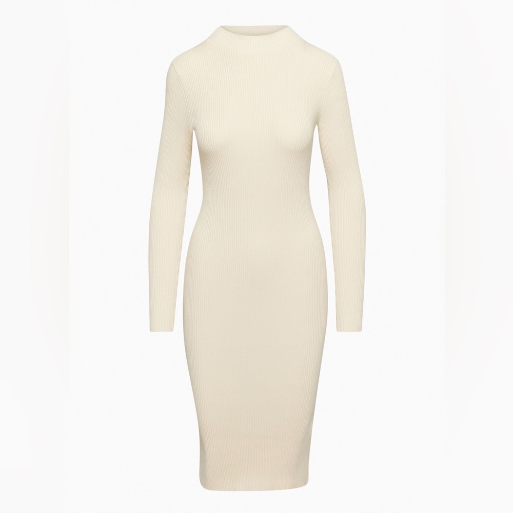 Aritzia Babaton Compose Cream Ribbed Long Sleeve Bodycon Dress - in Birch